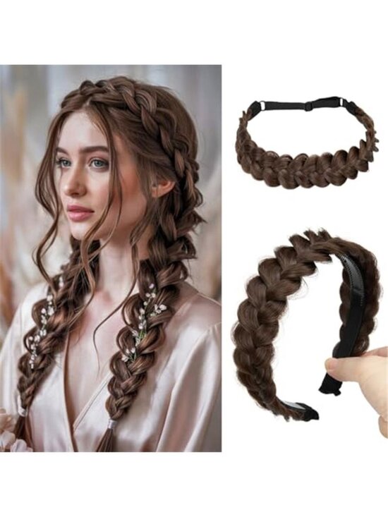 2PCs Women\'s Braided Headbands Hair Piece Synthetic Hair Hoops Head main image 5